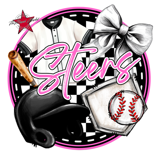 Steers Circle Baseball Design-Baby Pink
