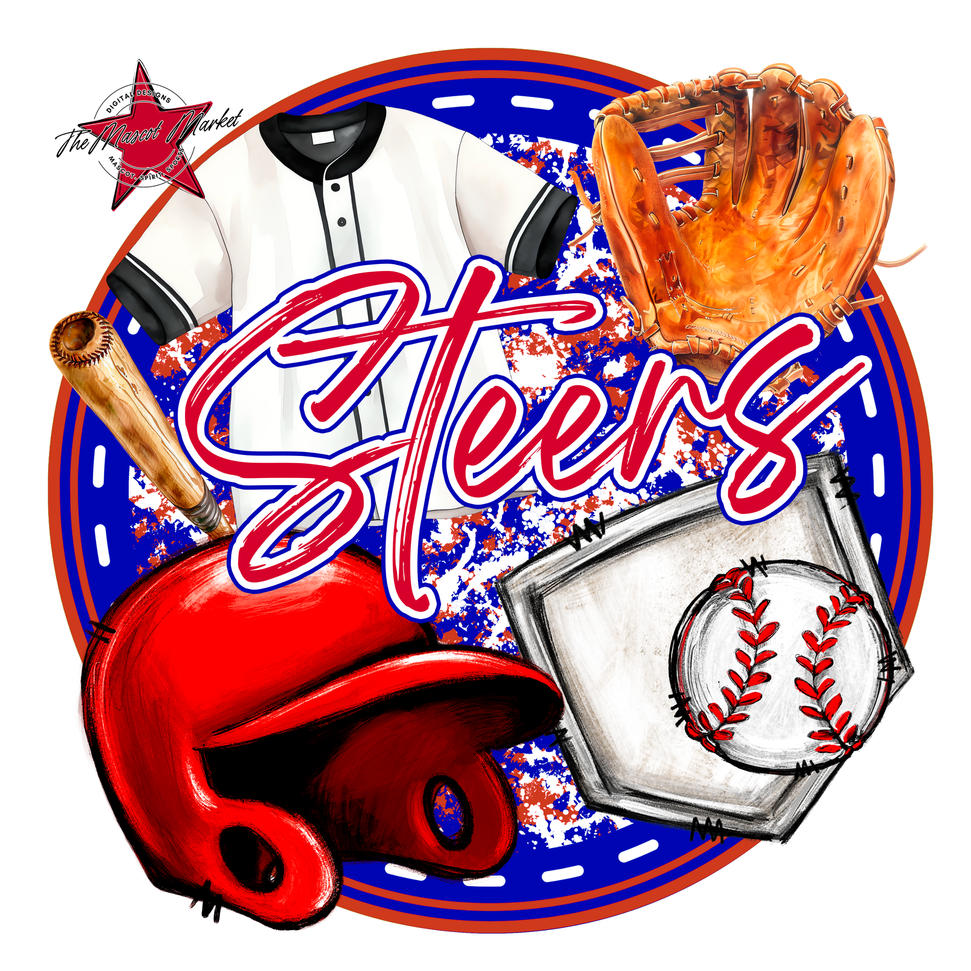 Steers Circle Baseball Design-Blue-Red