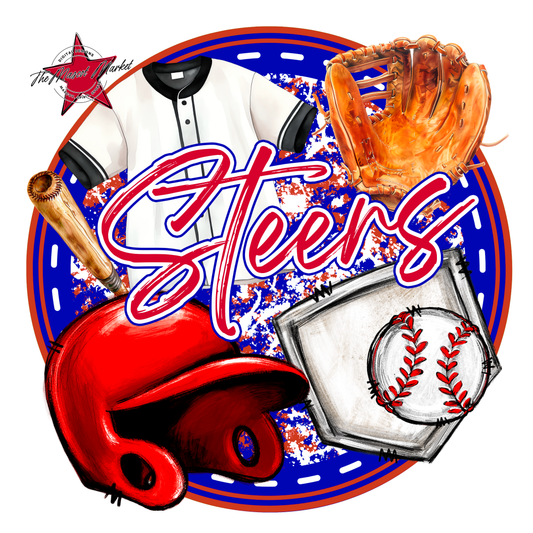 Steers Circle Baseball Design-Blue-Red