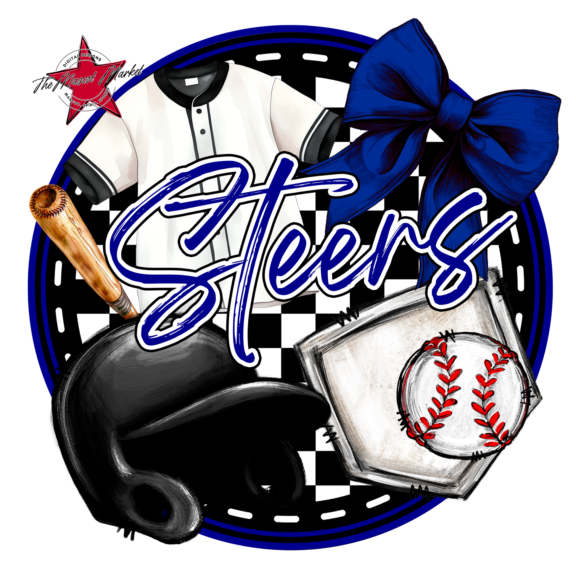 Steers Circle Baseball Design-Blue