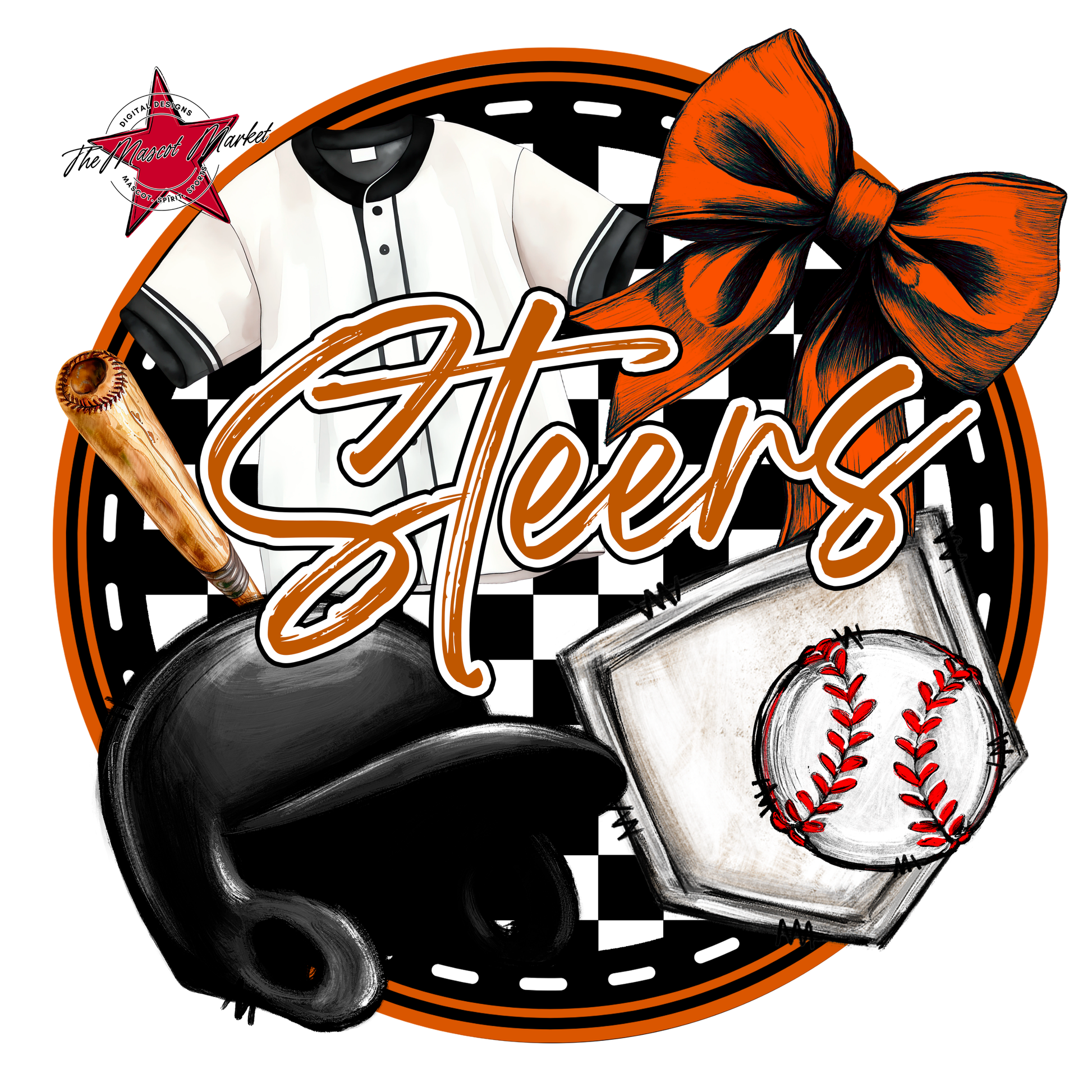 Steers Circle Baseball Design-Burnt Orange
