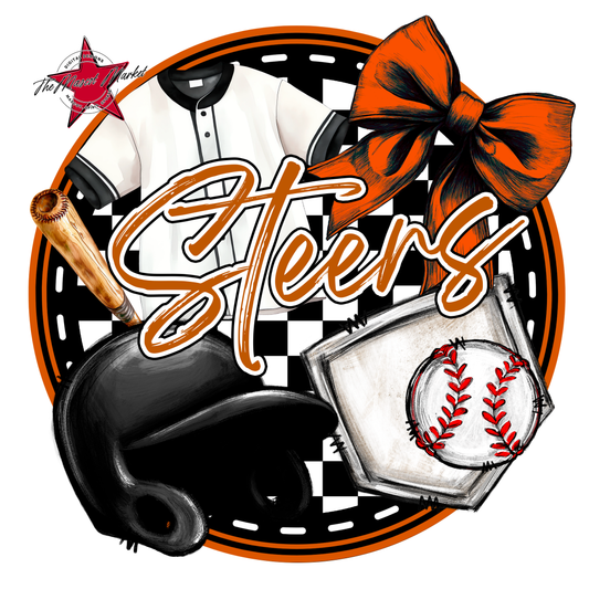Steers Circle Baseball Design-Burnt Orange