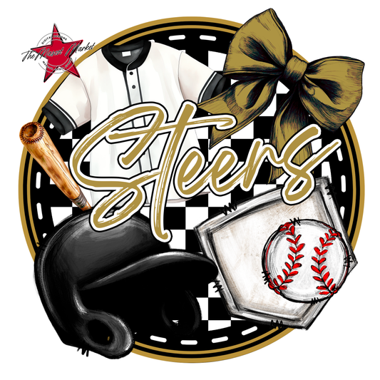 Steers Circle Baseball Design-Gold
