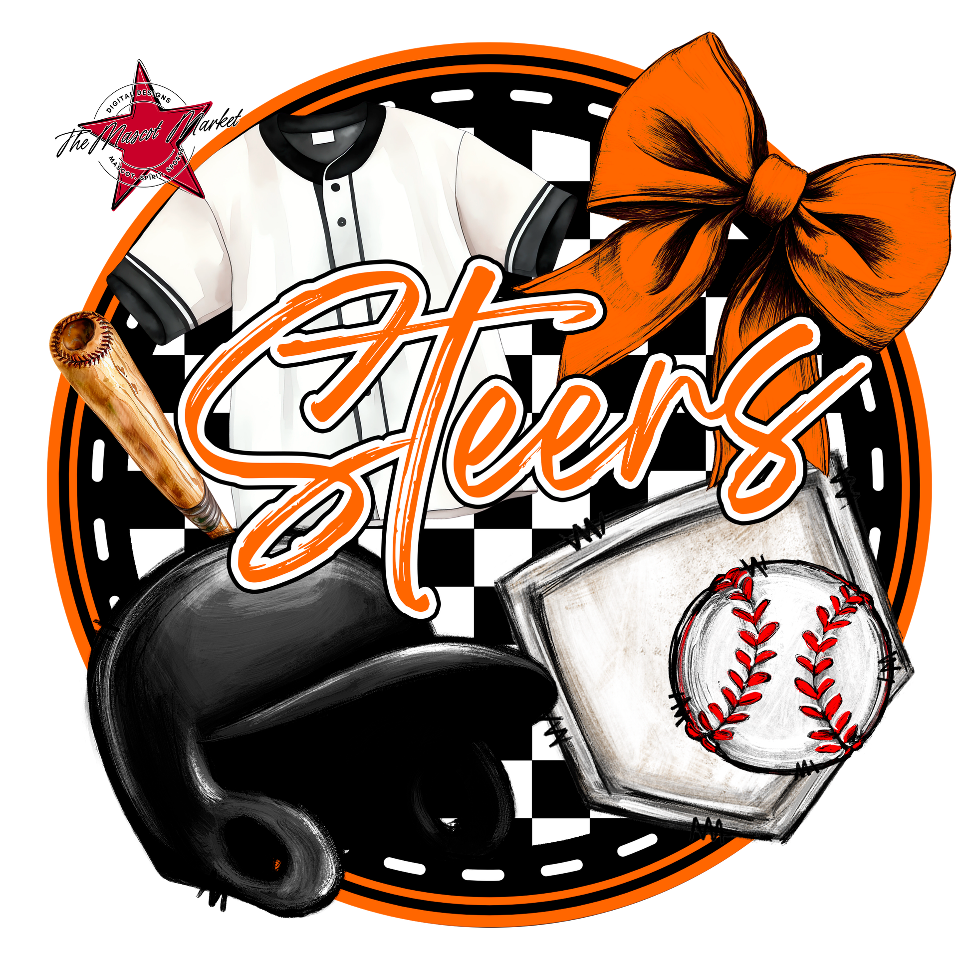 Steers Circle Baseball Design-Orange