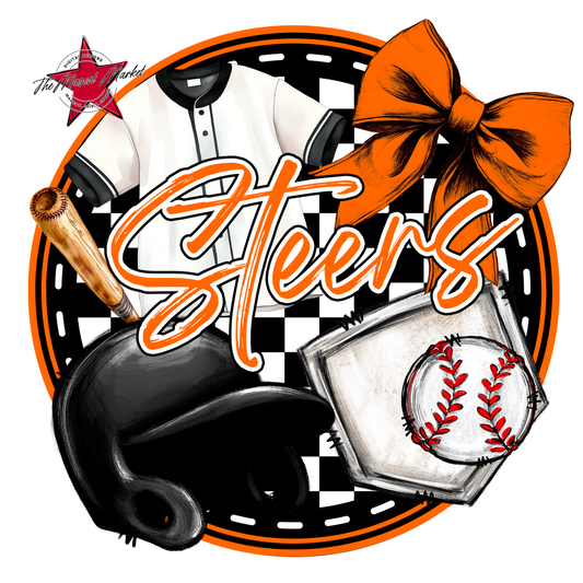 Steers Circle Baseball Design-Orange