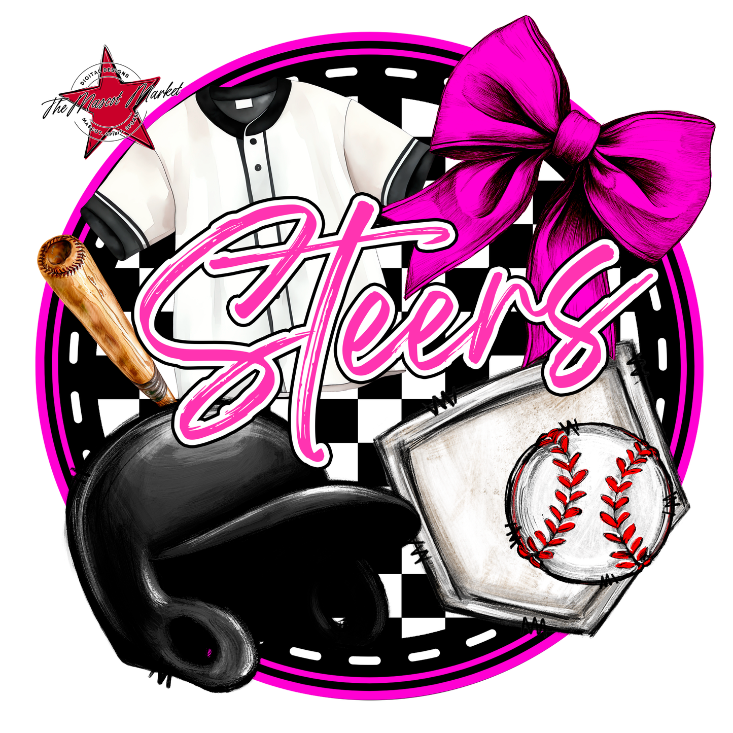 Steers Circle Baseball Design-Pink