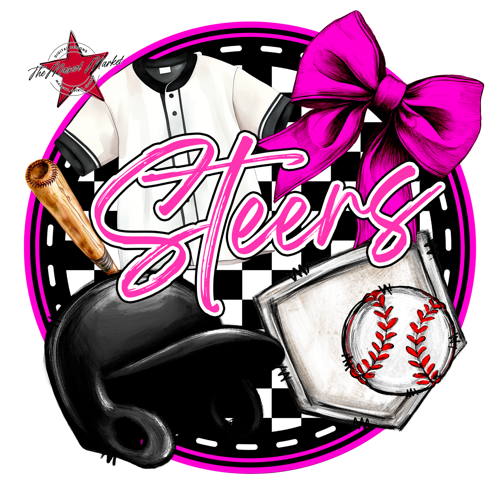 Steers Circle Baseball Design-Pink