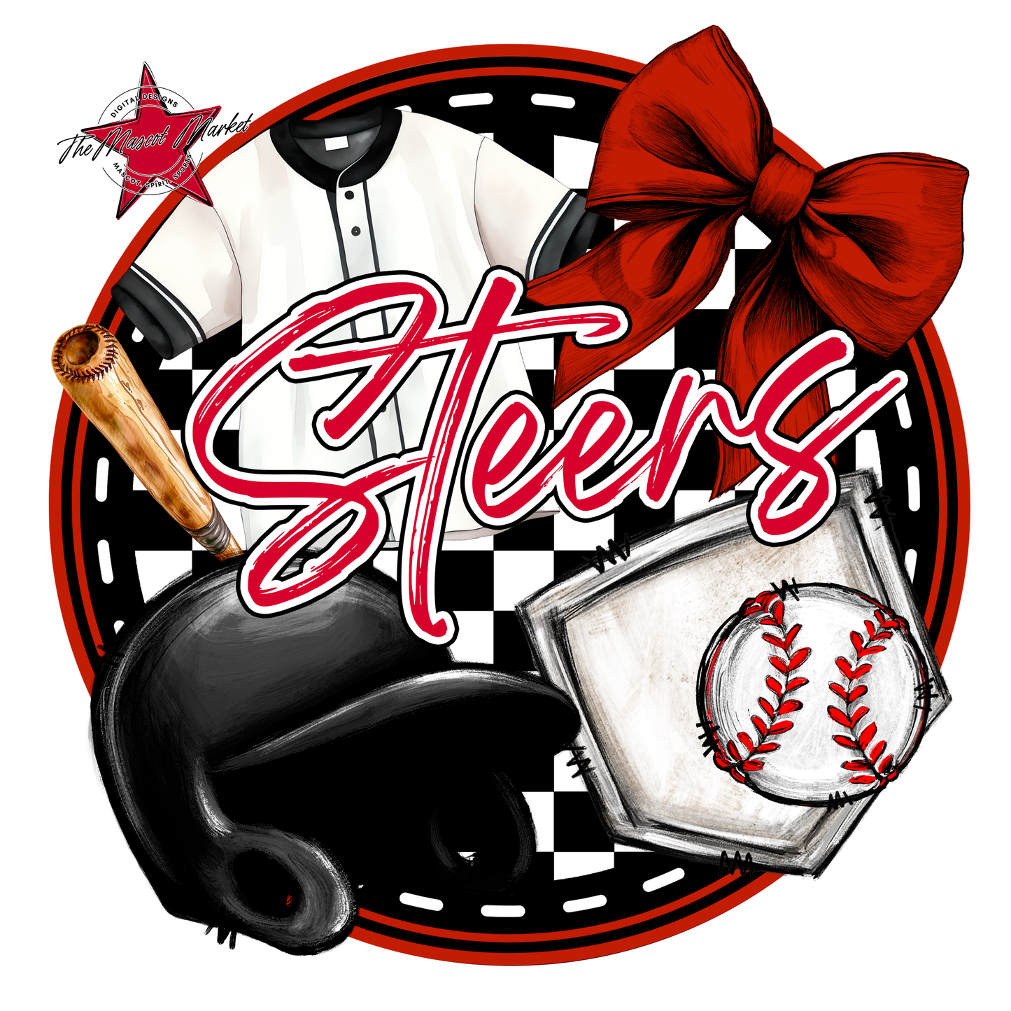 Steers Circle Baseball Design-Red