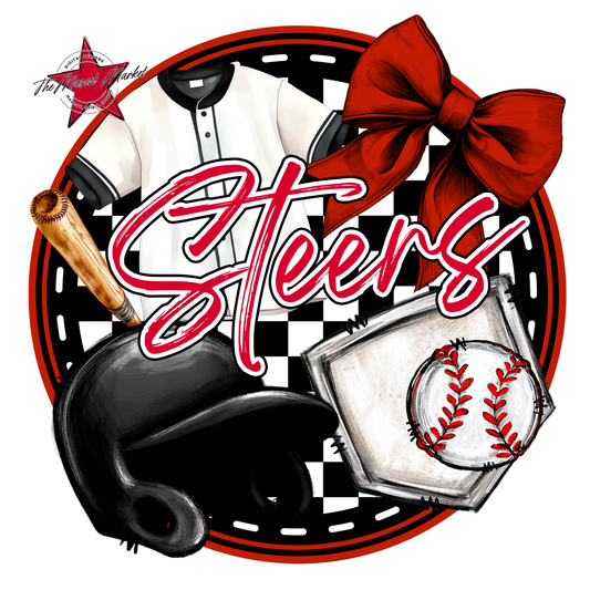 Steers Circle Baseball Design-Red