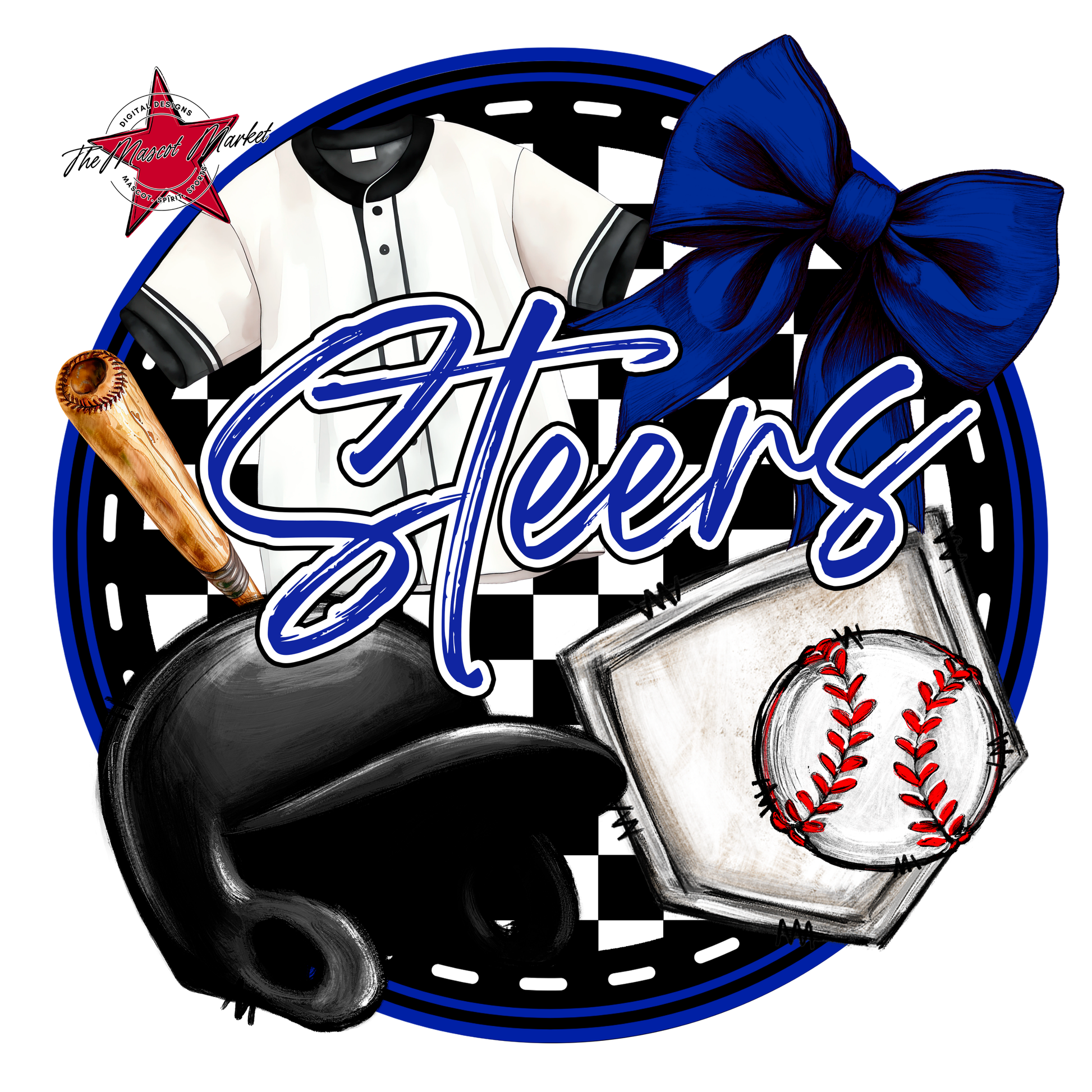 Steers Circle Baseball Design-Royal Blue