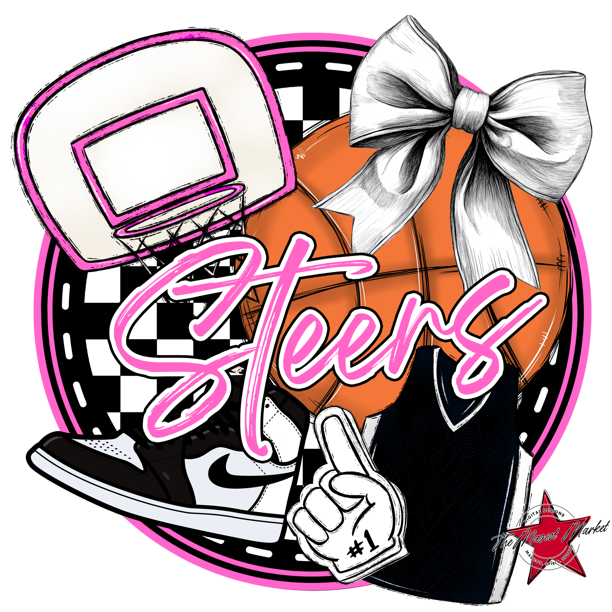 Steers Circle Basketball Design-Baby Pink