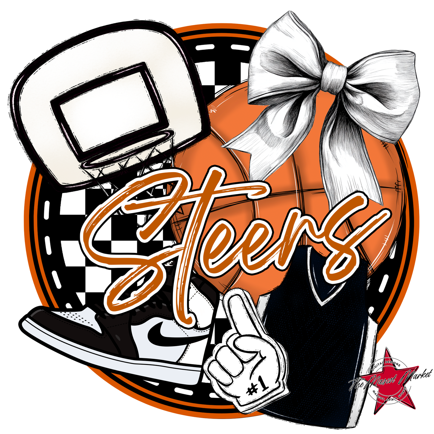 Steers Circle Basketball Design-Burnt Orange