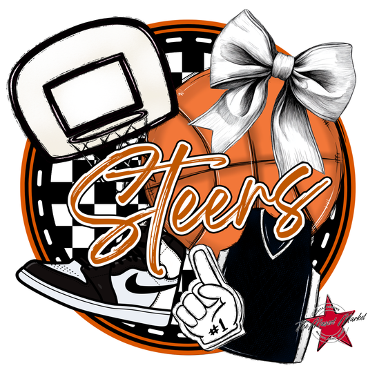 Steers Circle Basketball Design-Burnt Orange