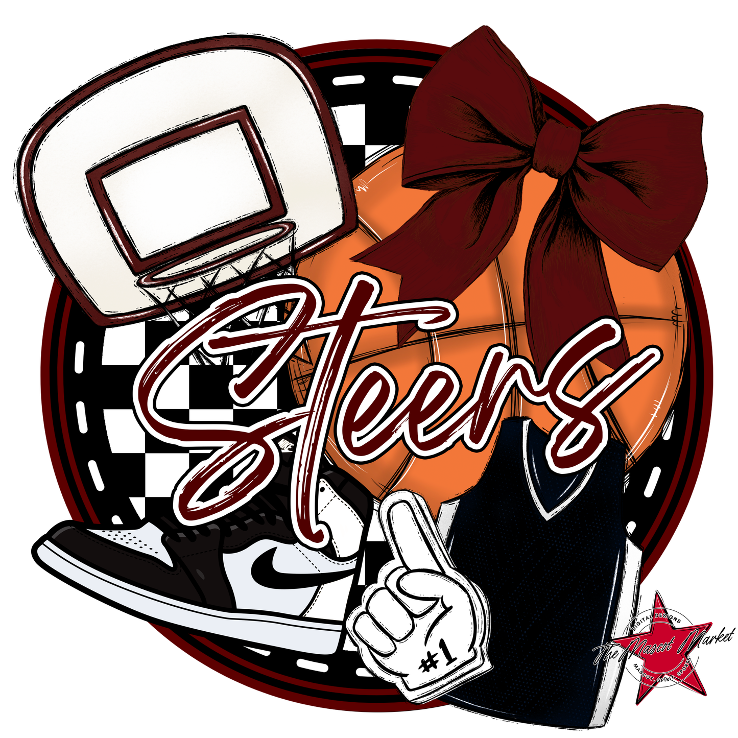 Steers Circle Basketball Design-Maroon