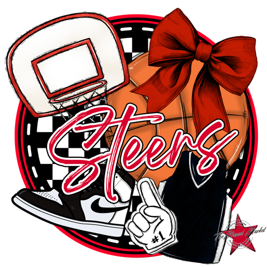 Steers Circle Basketball Design-Red