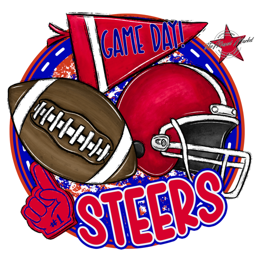 Steers Circle Football Design-Blue-Red