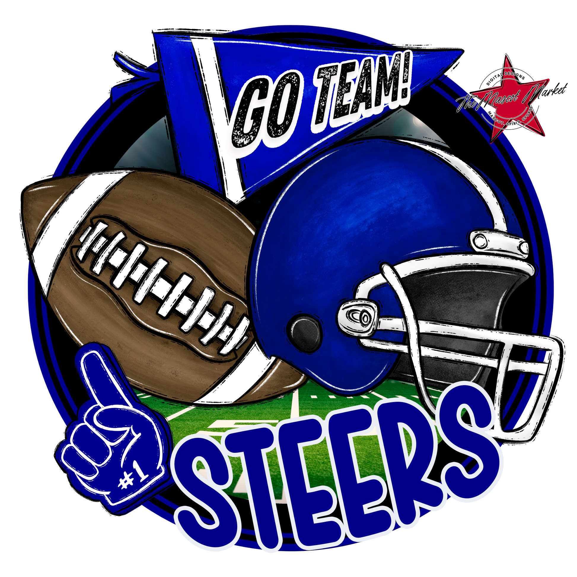 Steers Circle Football Design-Blue