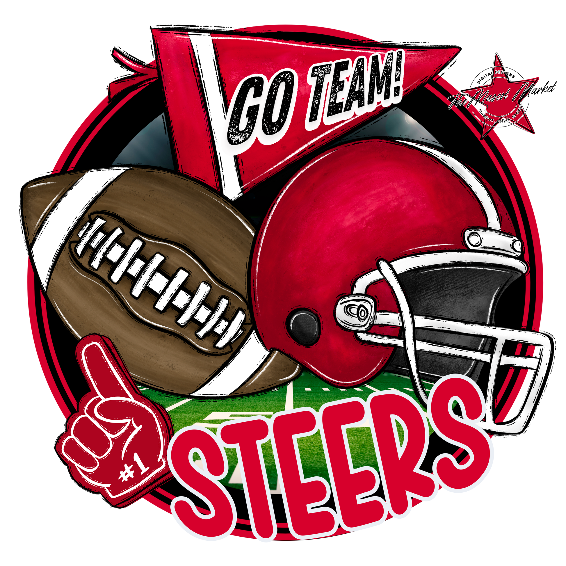 Steers Circle Football Design-Red