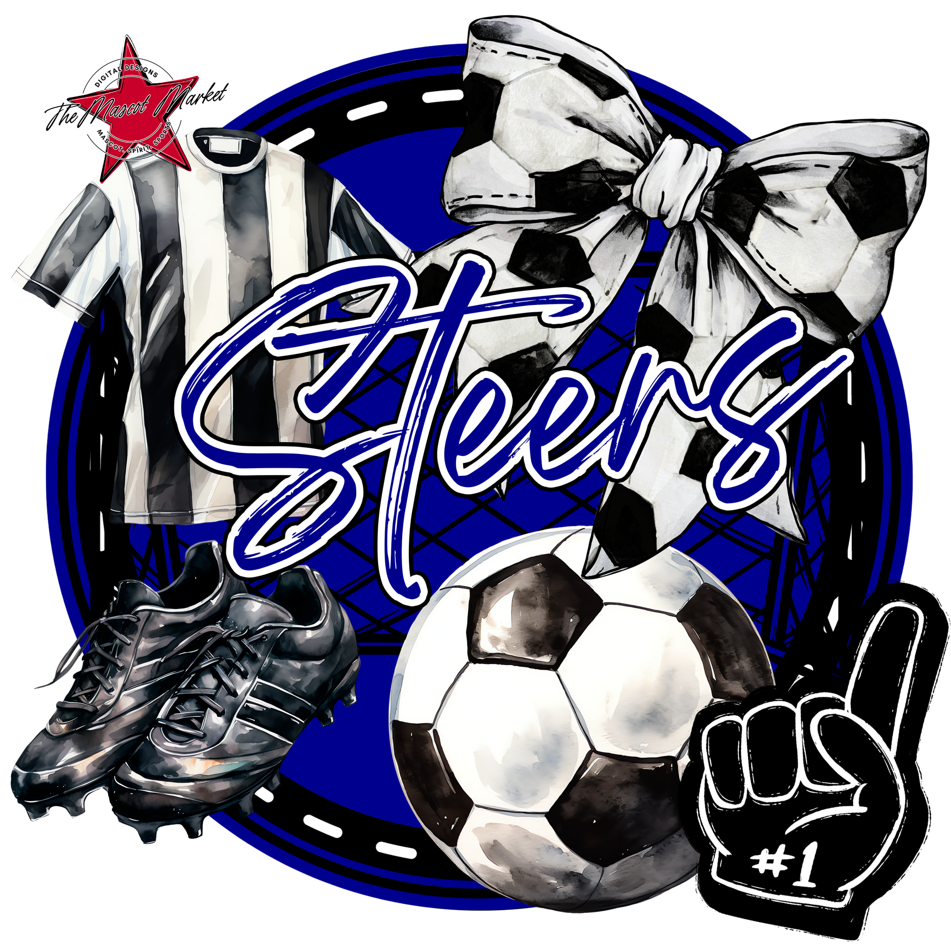 Steers Circle Soccer Design-Blue