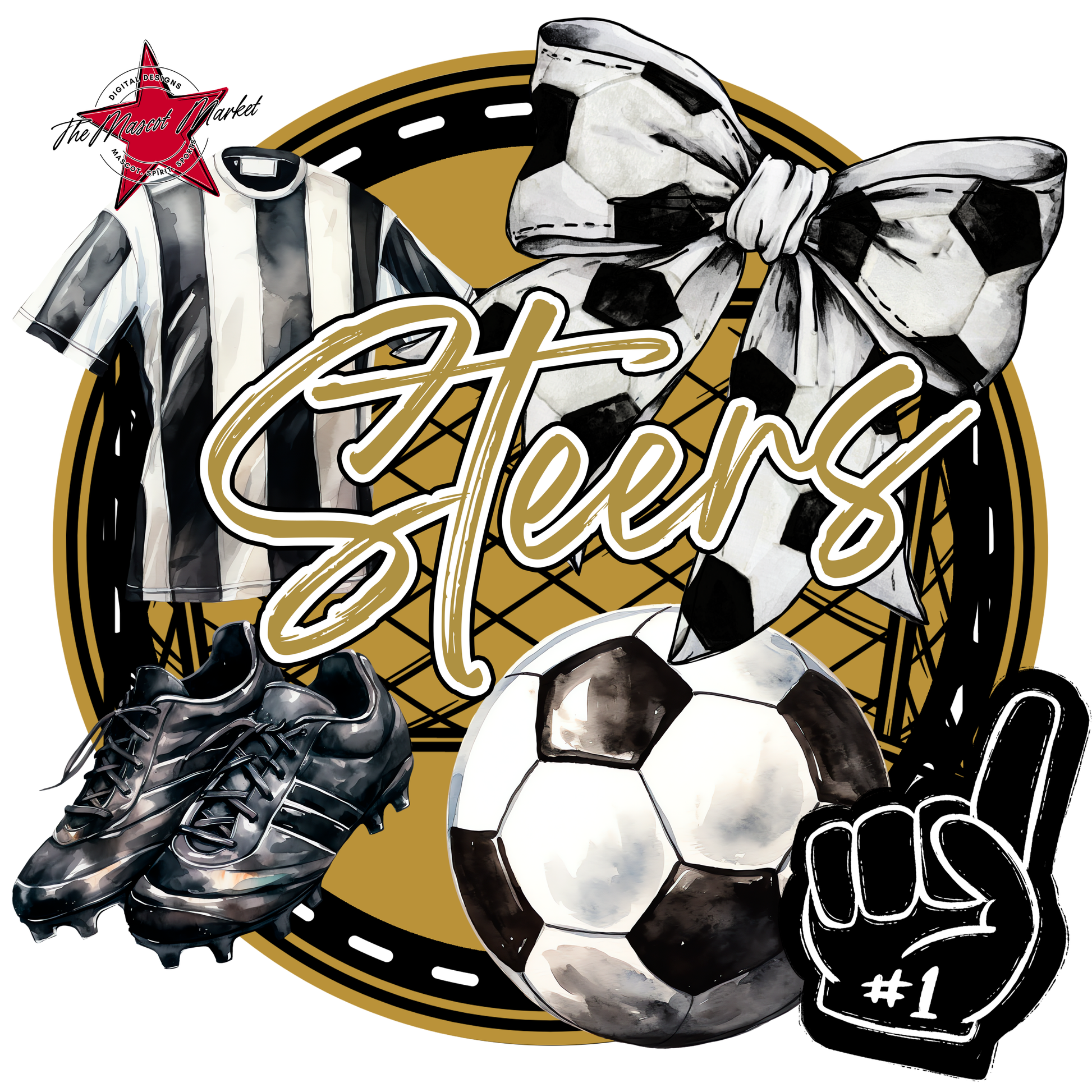 Steers Circle Soccer Design-Gold