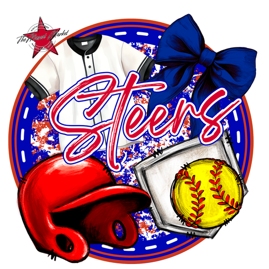 Steers Circle Softball Design-Blue-Red