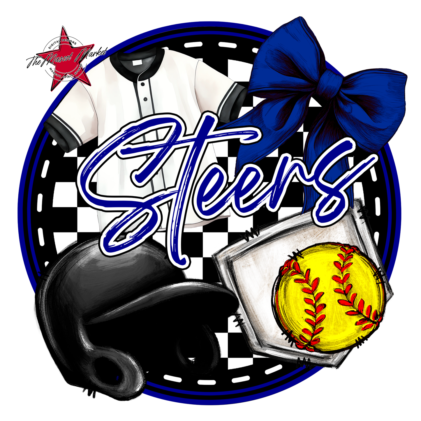 Steers Circle Softball Design-Blue