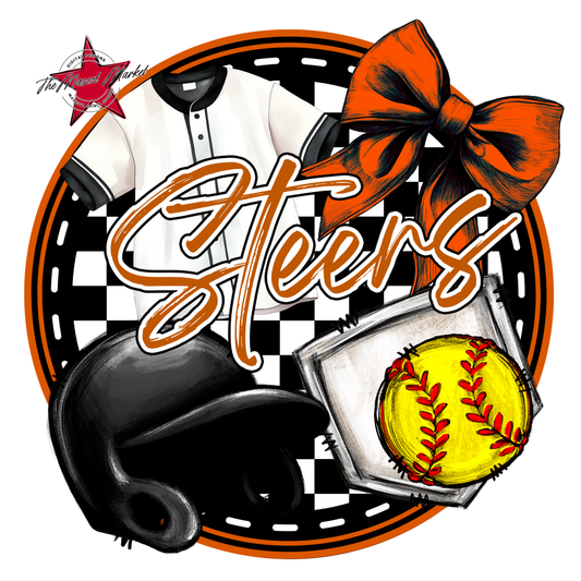 Steers Circle Softball Design-Burnt Orange