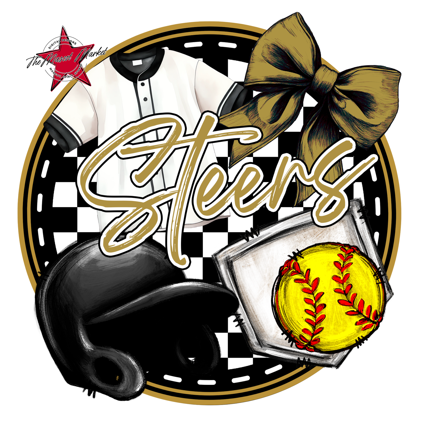 Steers Circle Softball Design-Gold
