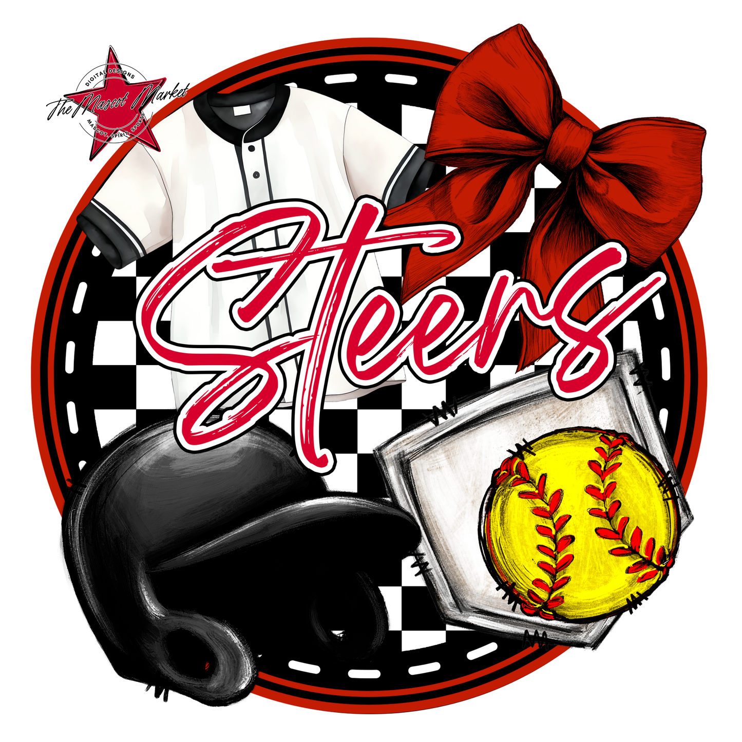 Steers Circle Softball Design-Red