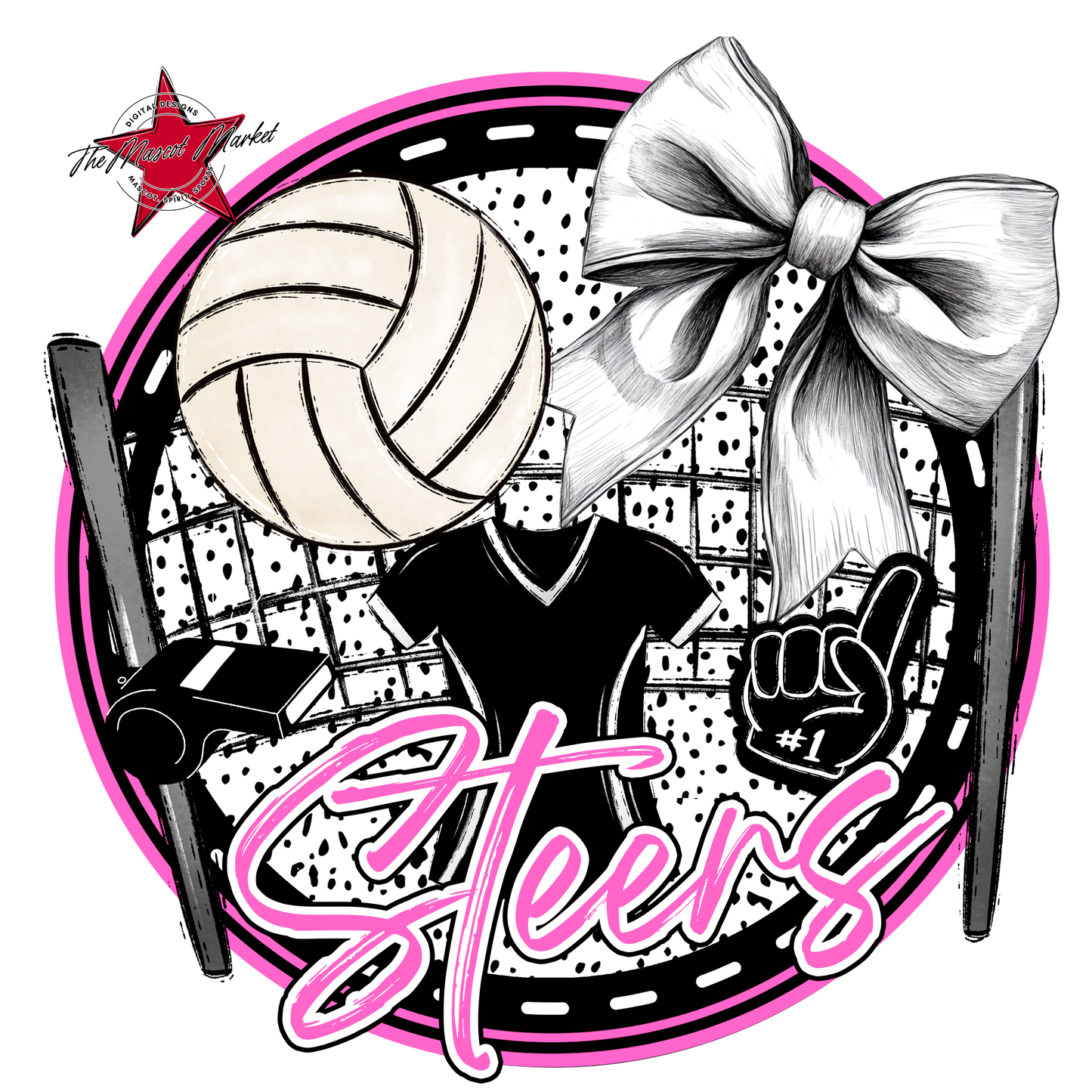 Steers Circle Volleyball Design-Baby Pink