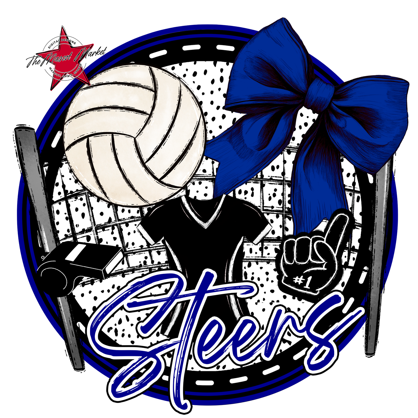 Steers Circle Volleyball Design-Blue