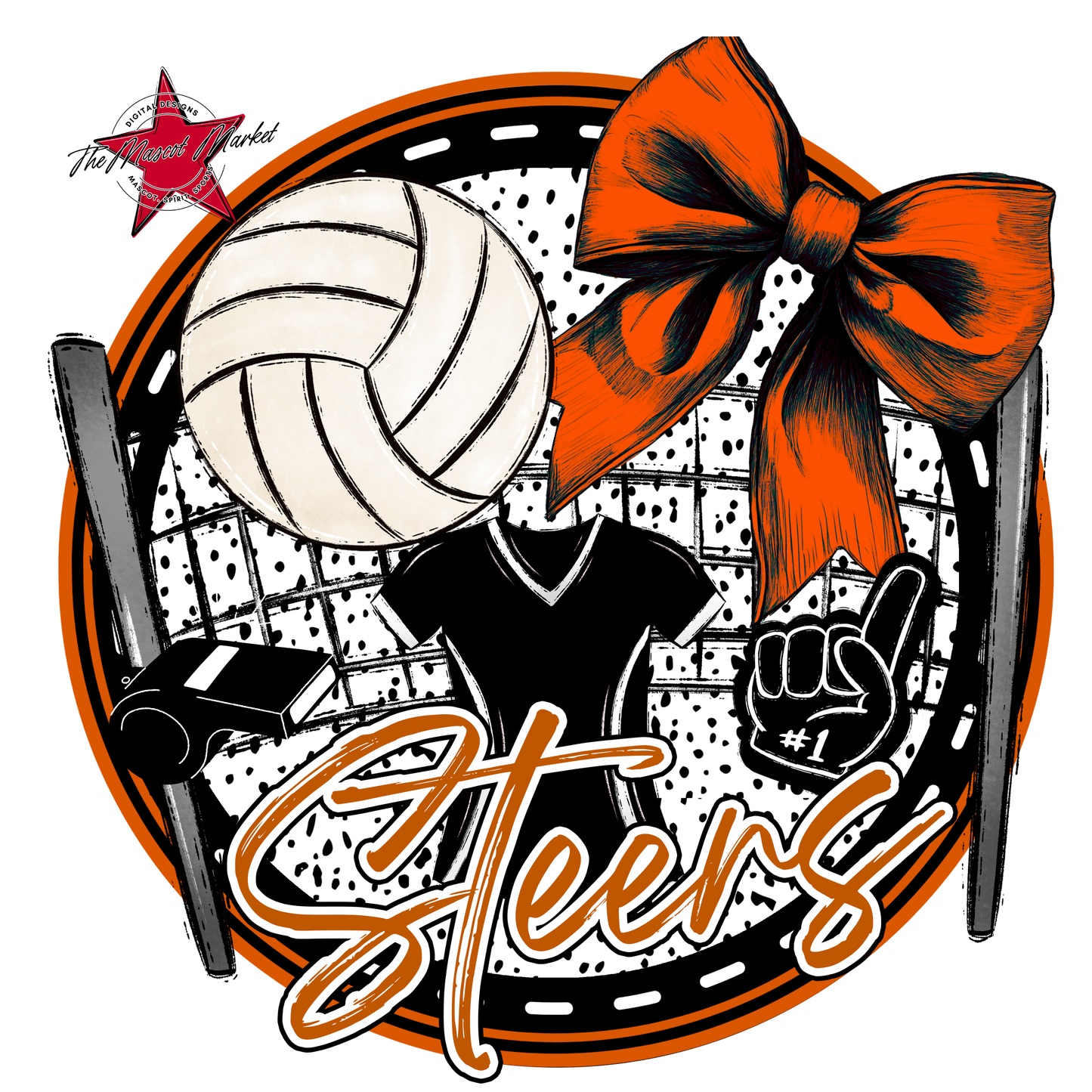 Steers Circle Volleyball Design-Burnt Orange
