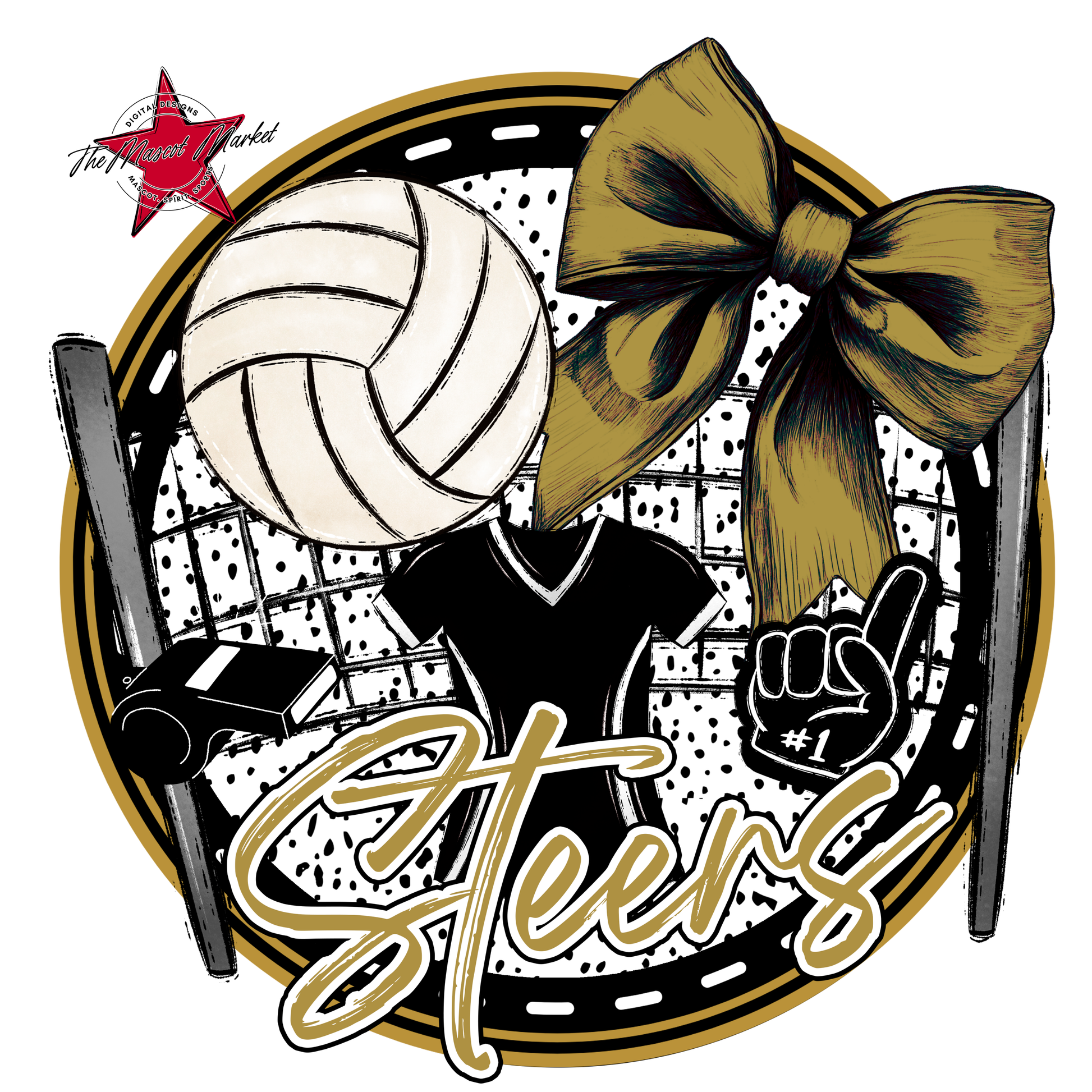 Steers Circle Volleyball Design-Gold