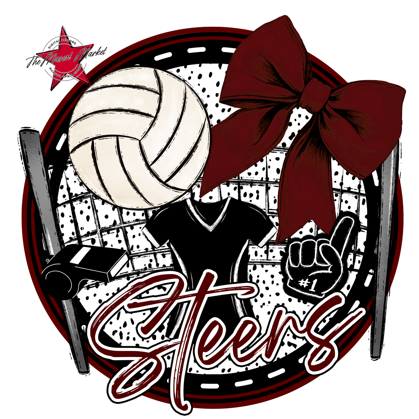 Steers Circle Volleyball Design-Maroon