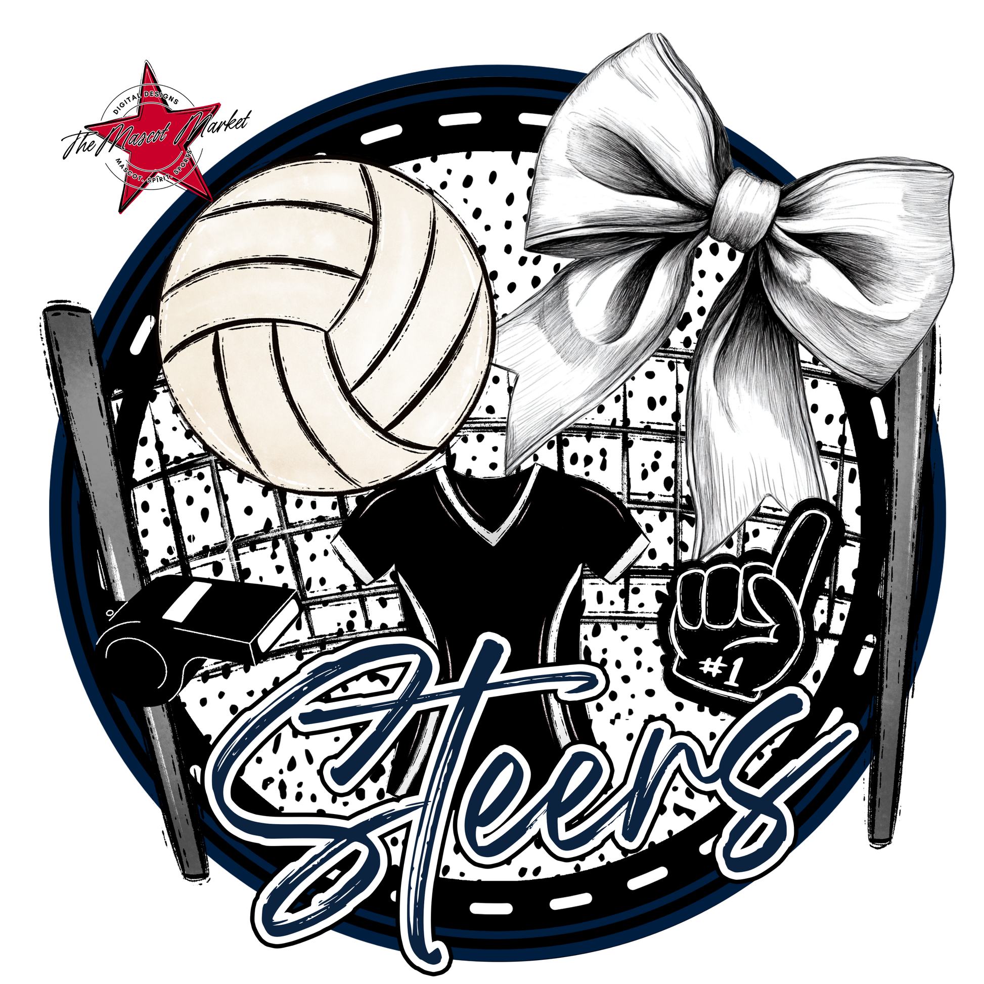 Steers Circle Volleyball Design-Navy