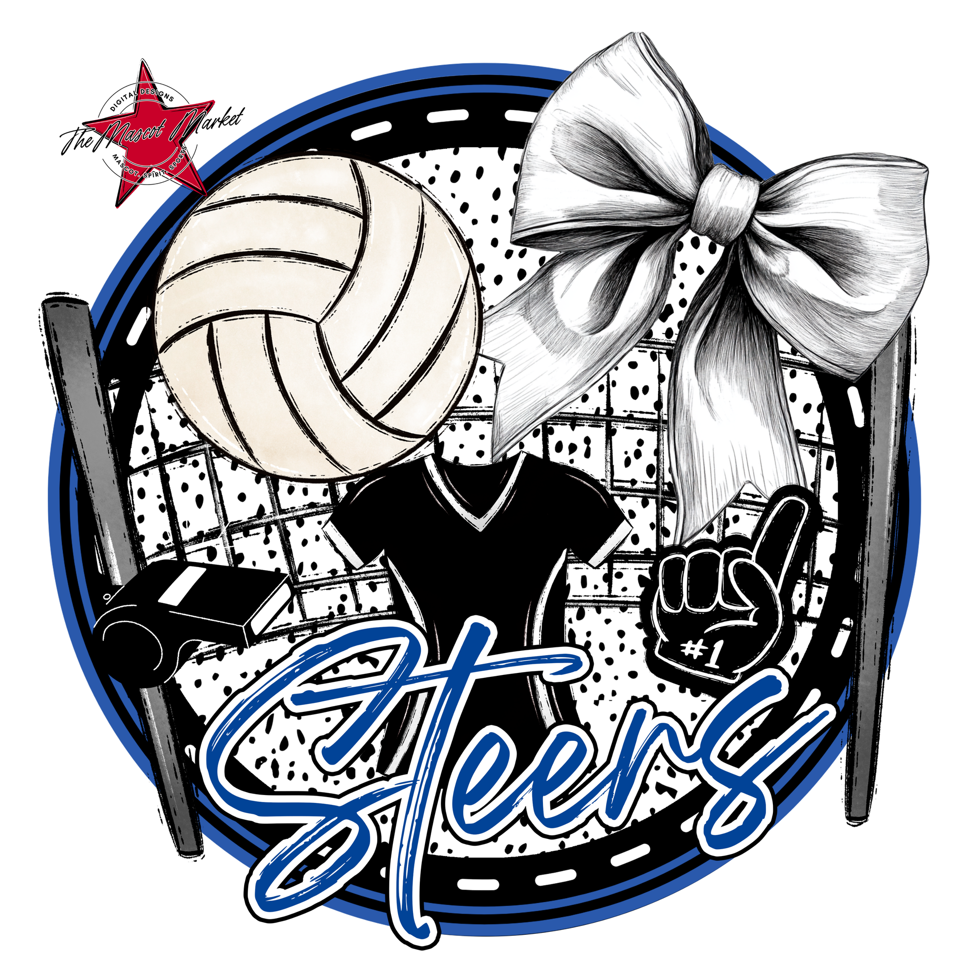 Steers Circle Volleyball Design-Off Blue