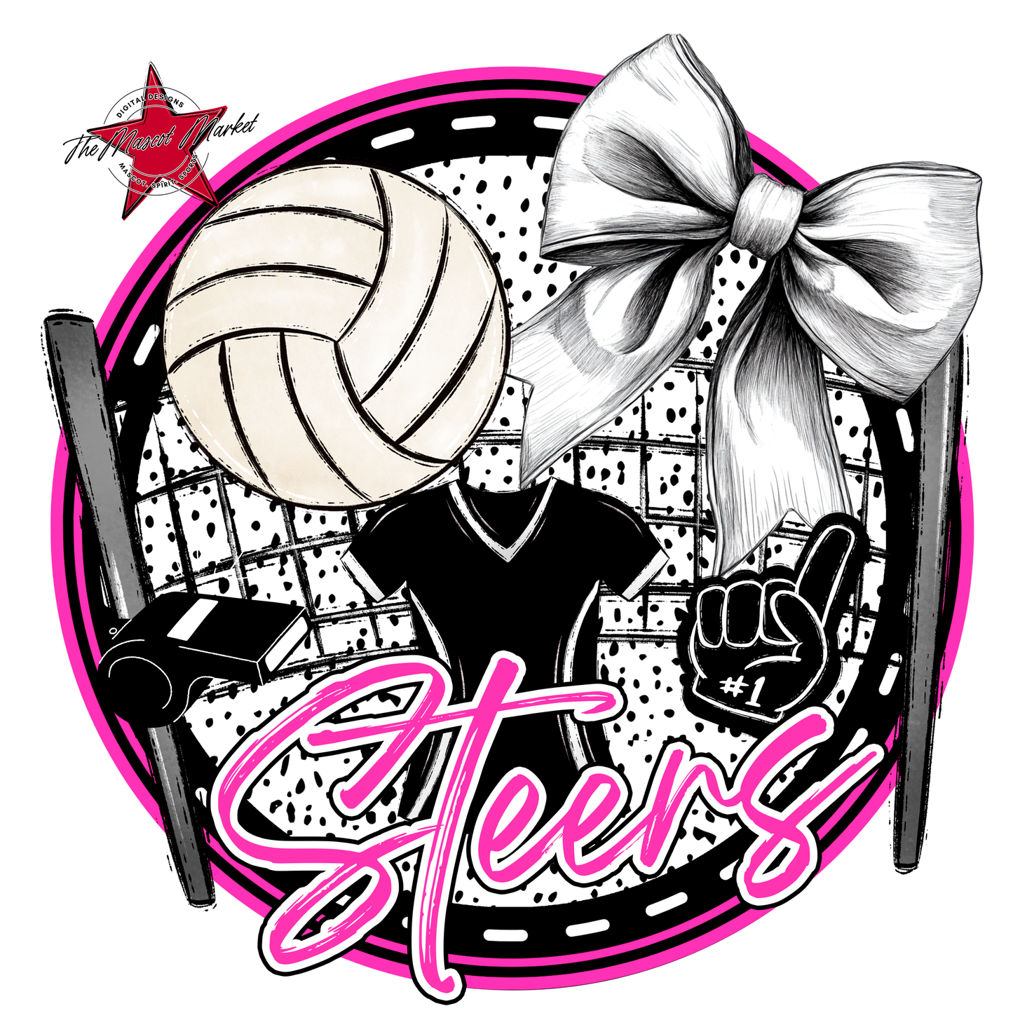 Steers Circle Volleyball Design-Pink