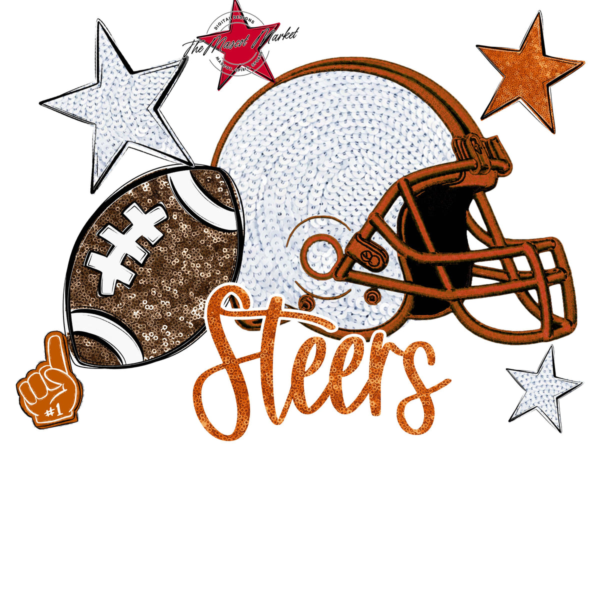 Steers Football Embroidered Sequins Design-Burnt Orange
