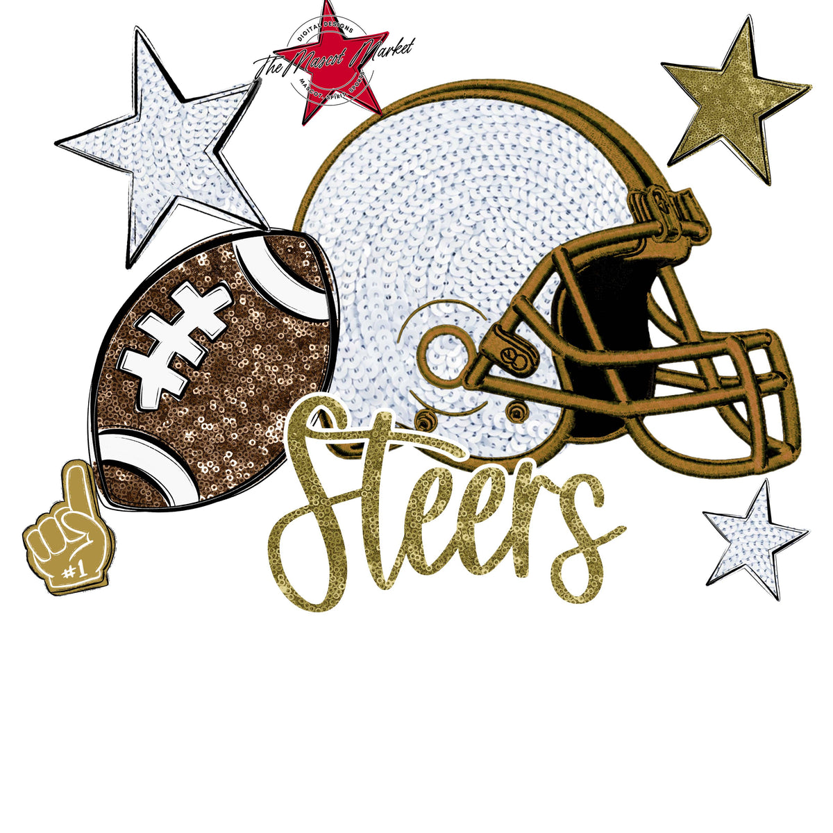 Steers Football Embroidered Sequins Design-Gold