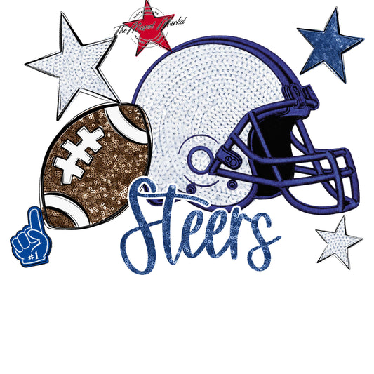 Steers Football Embroidered Sequins Design-Off Blue