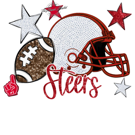 Steers Football Embroidered Sequins Design-Red