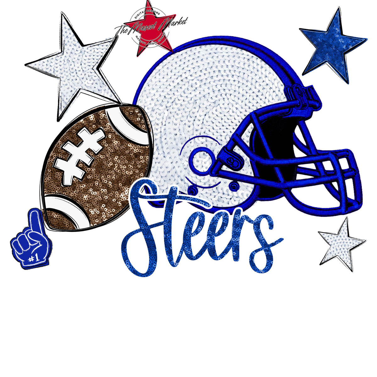 Steers Football Embroidered Sequins Design-Royal Blue