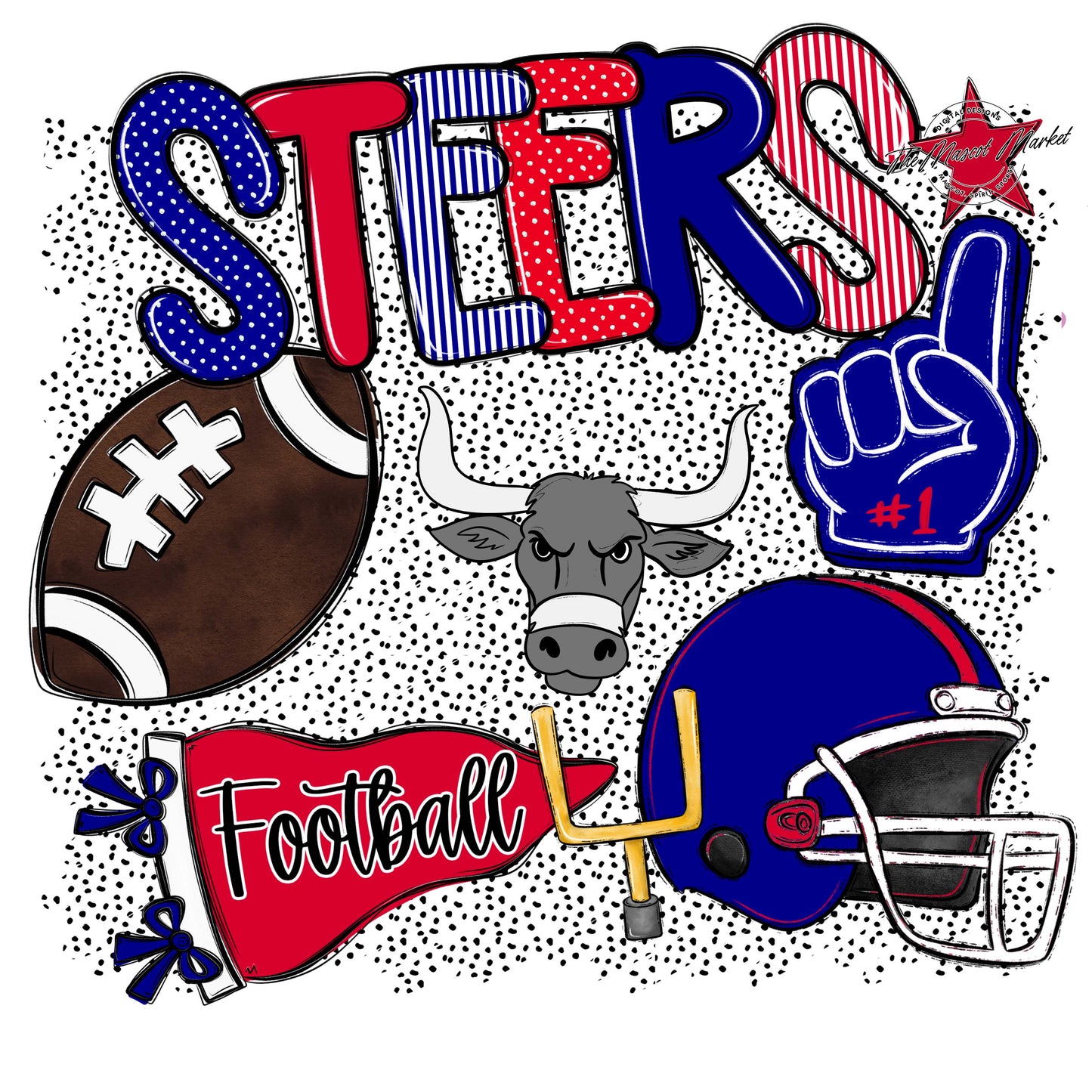 Steers Football Spirit-Blue & Red