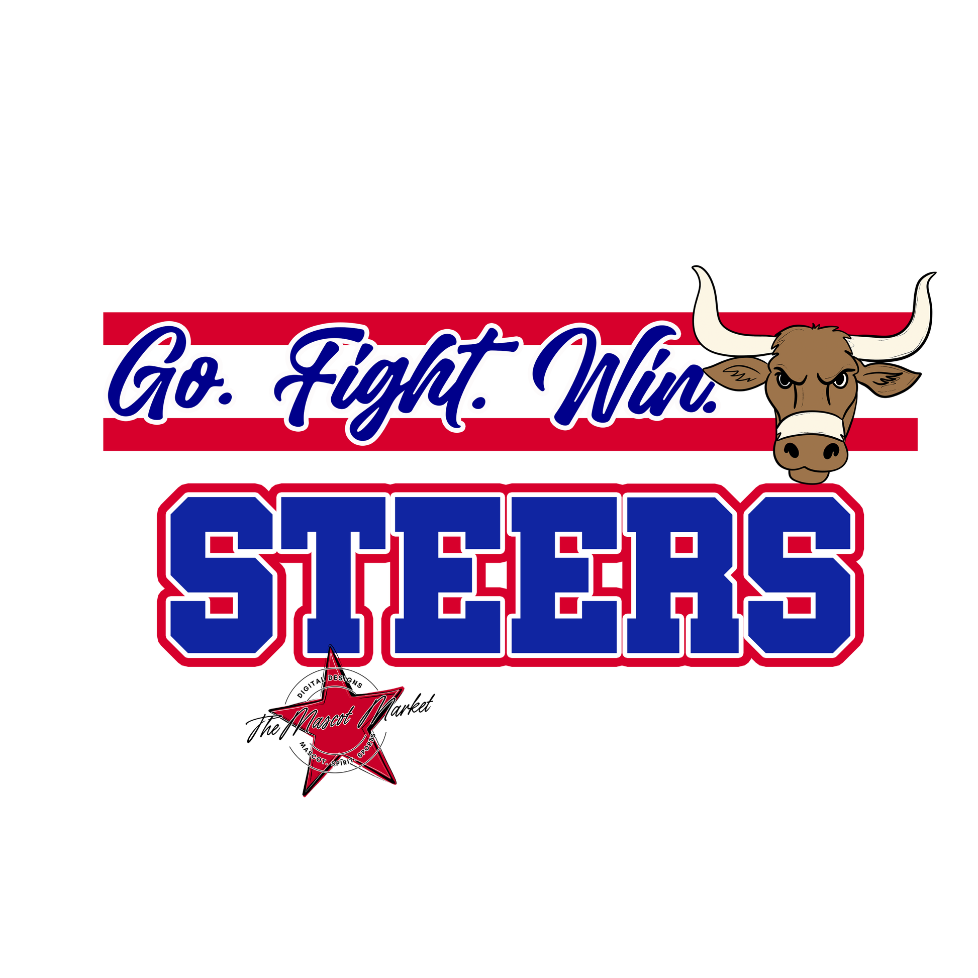 Steers Go Fight Win Mascot Lines-Blue