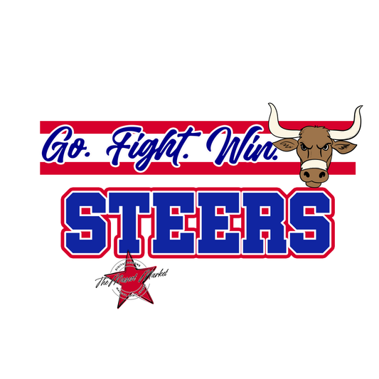 Steers Go Fight Win Mascot Lines-Blue
