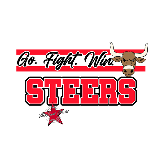 Steers Go Fight Win Mascot Lines-Bright Red