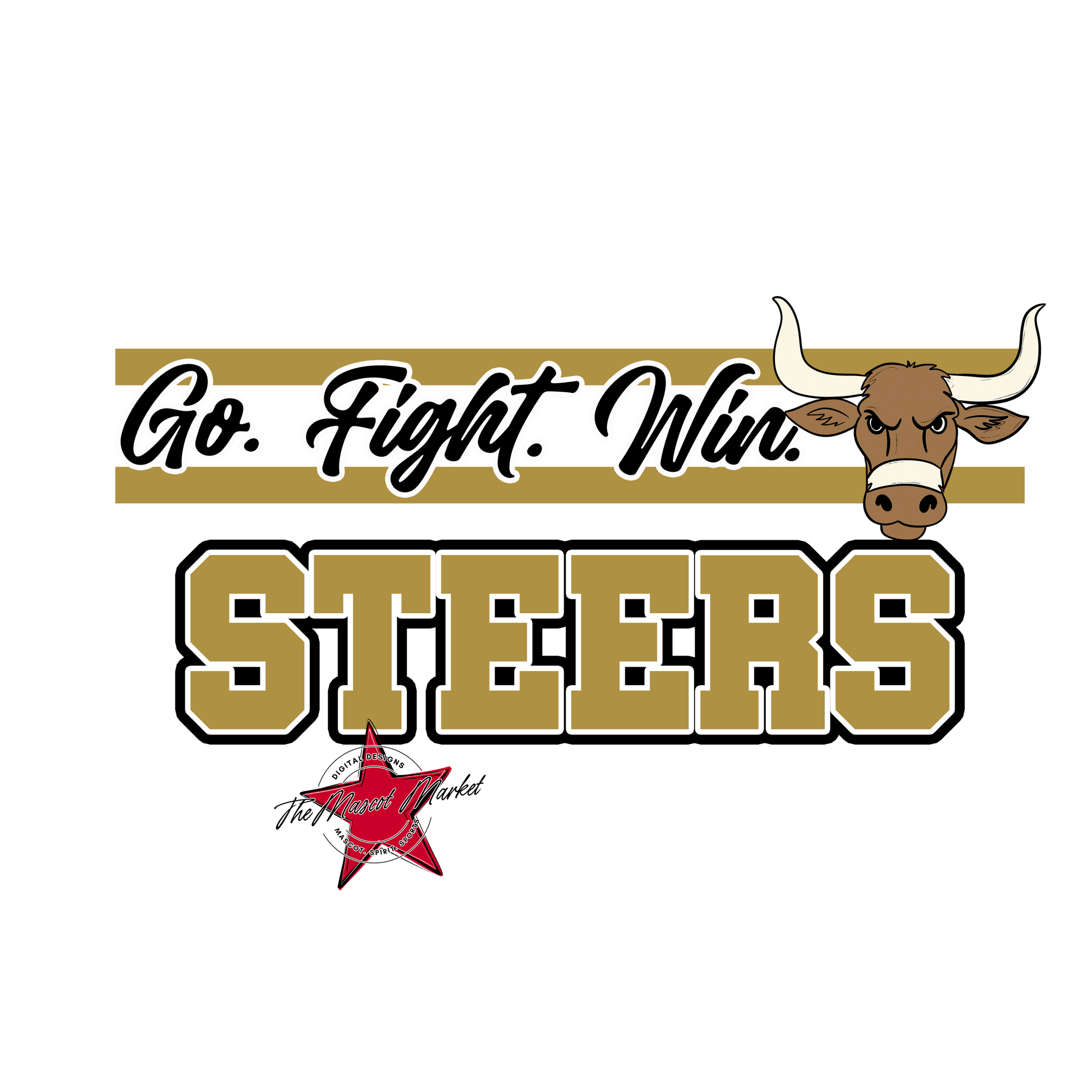 Steers Go Fight Win Mascot Lines-Gold