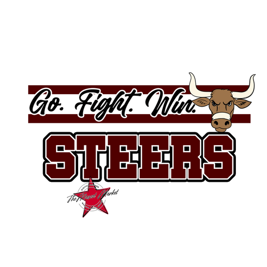 Steers Go Fight Win Mascot Lines-Maroon