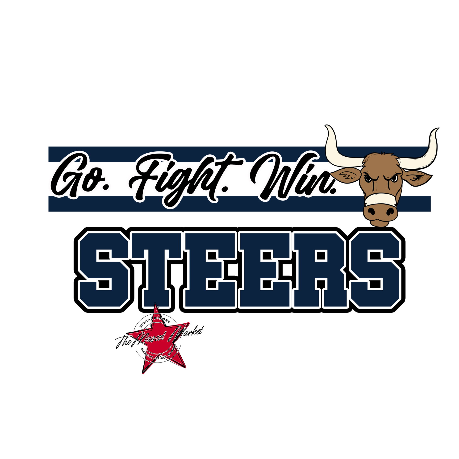 Steers Go Fight Win Mascot Lines-Navy