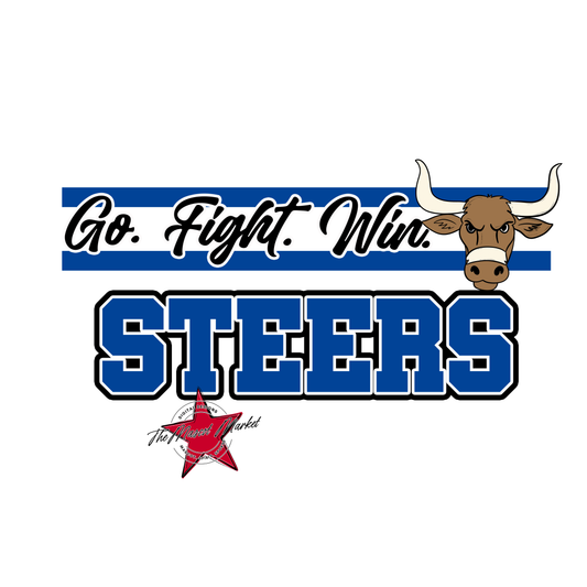 Steers Go Fight Win Mascot Lines-Off Blue